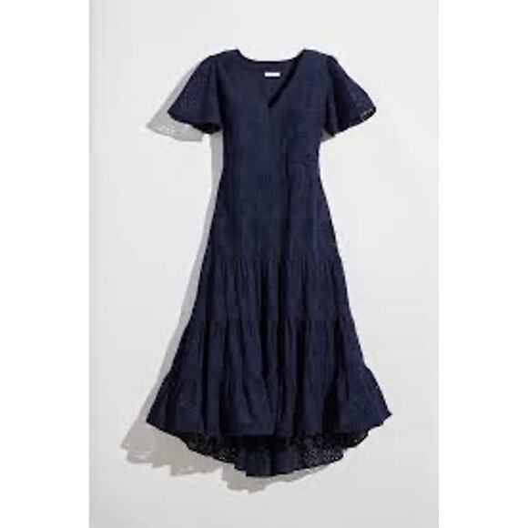 Chico's Dresses & Skirts - Chico’s Dress Women 16 Navy Eyelet Lace Tiered Feminine Romantic Coastal Grandma